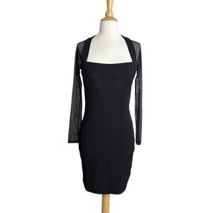 MODA INTERNATIONAL Black Sheer Long Sleeve Bodycon Dress Open Back